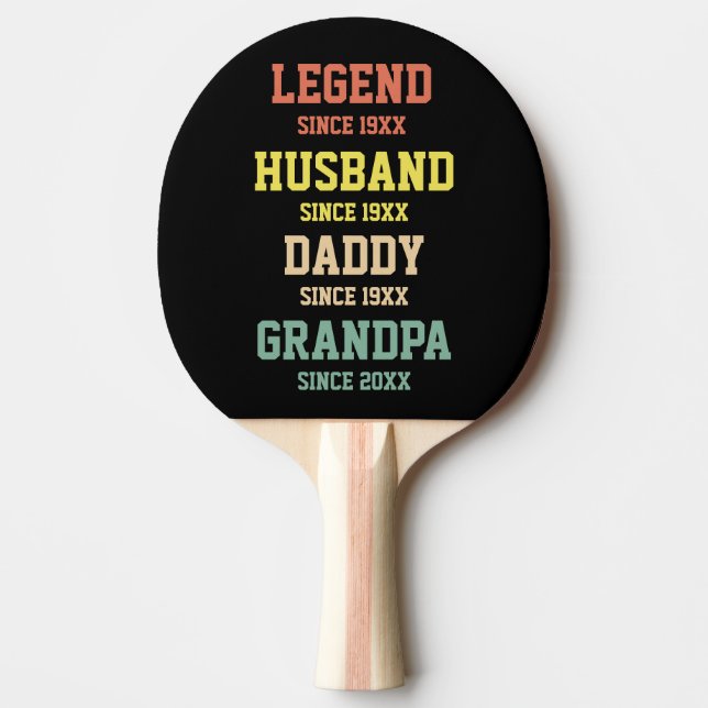 Raquete De Ping Pong Legenda Retro Personalizada Avô Pai Marido (Frente)