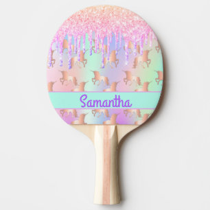 Raquete De Ping Pong Leitura de Unicórnio goteja o nome de menina rosa