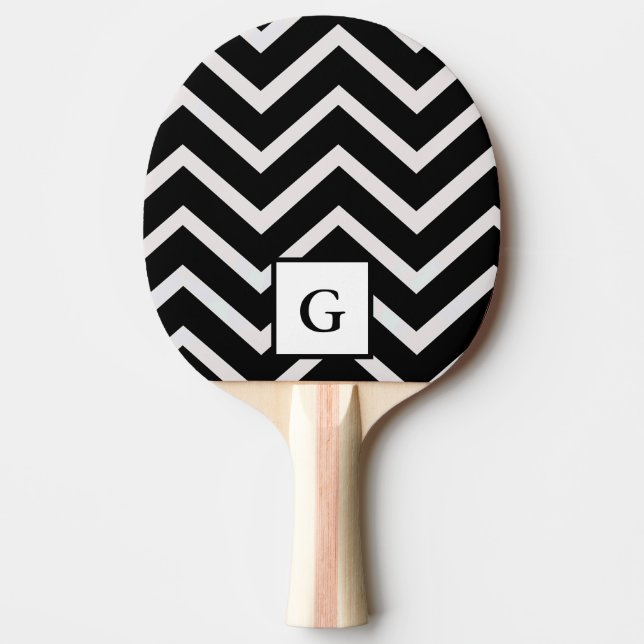 Raquete De Ping Pong Letra G em ziguezagues preto e branco (Frente)