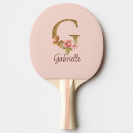Raquete De Ping Pong Letra Personalizada G Dourado Folha Brilho Rosas R