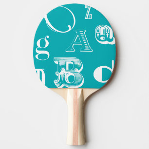 Raquete De Ping Pong Letras Decorativas em Fundo Azul