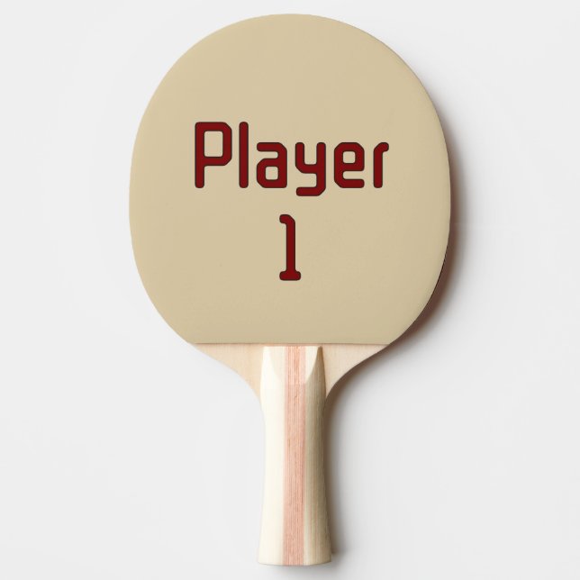 Raquete De Ping Pong Lettering Player 1 in Deep Red on Beige (Frente)