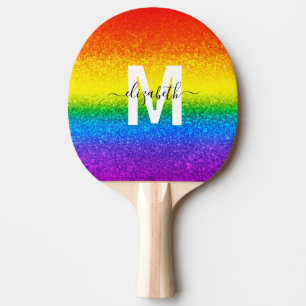 Raquete De Ping Pong LGBT Orgulho Glitter Arco-Íris Nome do Monograma