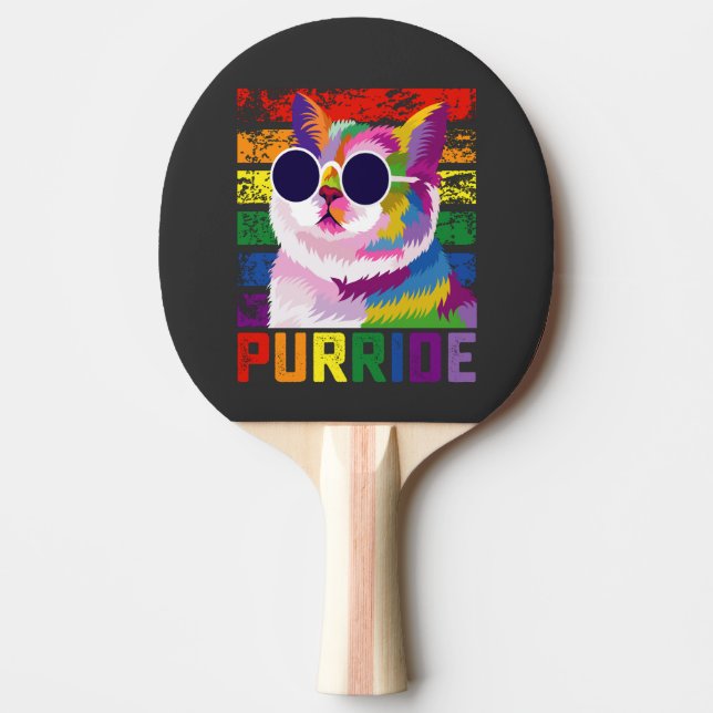 Raquete De Ping Pong LGBT Tie Dye Prid Cat Purride Gay Rainbow Retro (Frente)