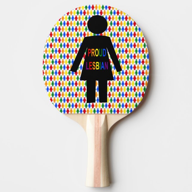 Raquete De Ping Pong LGBTQ Silhouette Lésbica e Damas Arco-Íris (Frente)