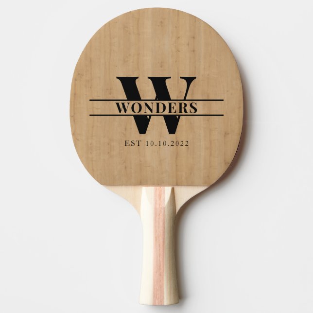 Raquete De Ping Pong Light Wood Grain Custom Monogrammed (Frente)