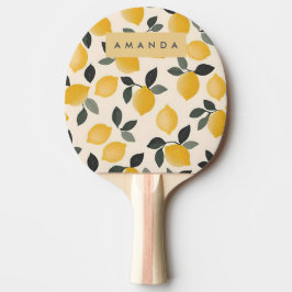Raquete De Ping Pong Limões Vintage Personalizados com Folhas Verdes
