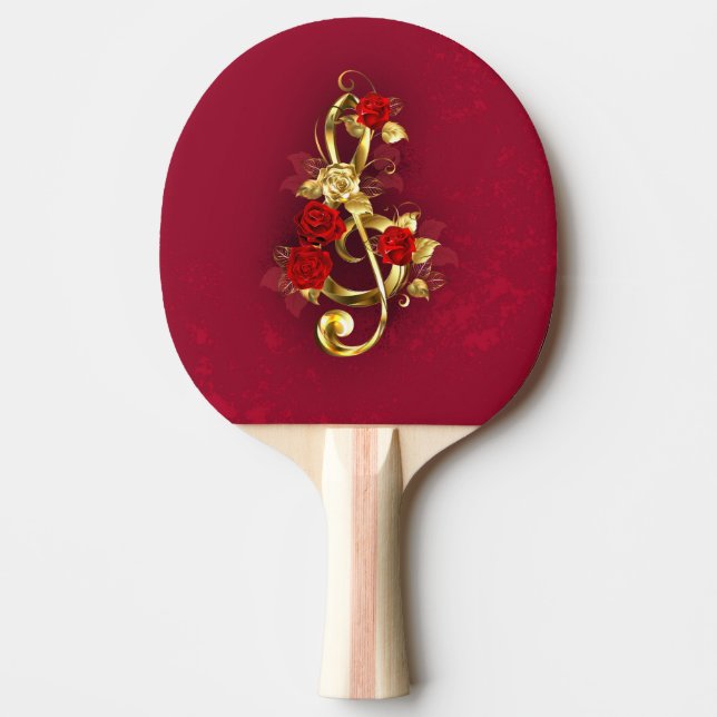 Raquete De Ping Pong Limpeza de ouro com Flores Rosa (Frente)
