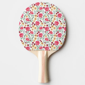 Raquete De Ping Pong Lindo padrão floral vintage rosa e amarelo