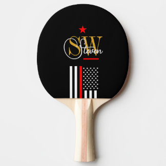 Raquete De Ping Pong Linha Vermelha e Nome Monograma / Assinatura Moder