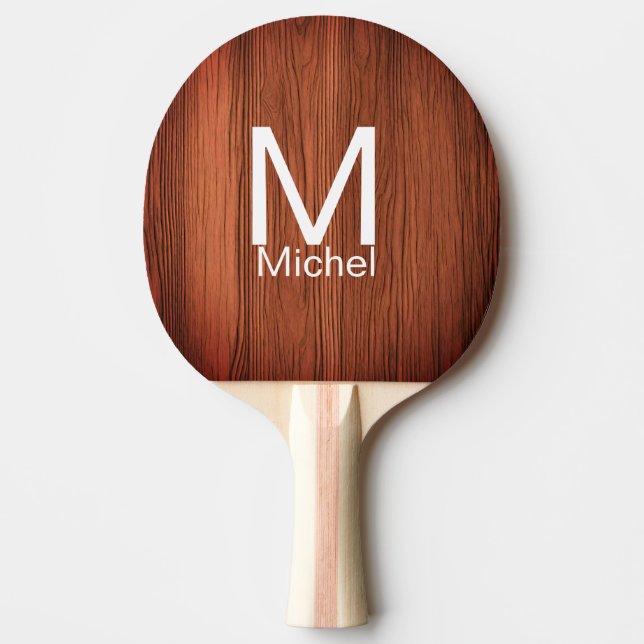 Raquete De Ping Pong Linhas de textura de madeira castanha adiciona nom (Frente)