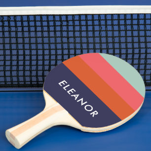 Raquete De Ping Pong Listra Colorida Azul Marinho Coral Nome Personaliz