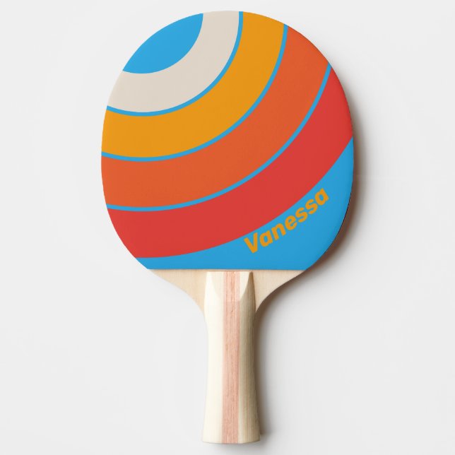 Raquete De Ping Pong Listra de Círculo Azul Surf Desbotado com Nome (Frente)