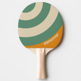 Raquete De Ping Pong Listra de Círculo Laranja Retrô com Nome