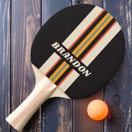 Raquete De Ping Pong Listra de Rali Arco-íris Escuro Vintage Retro com