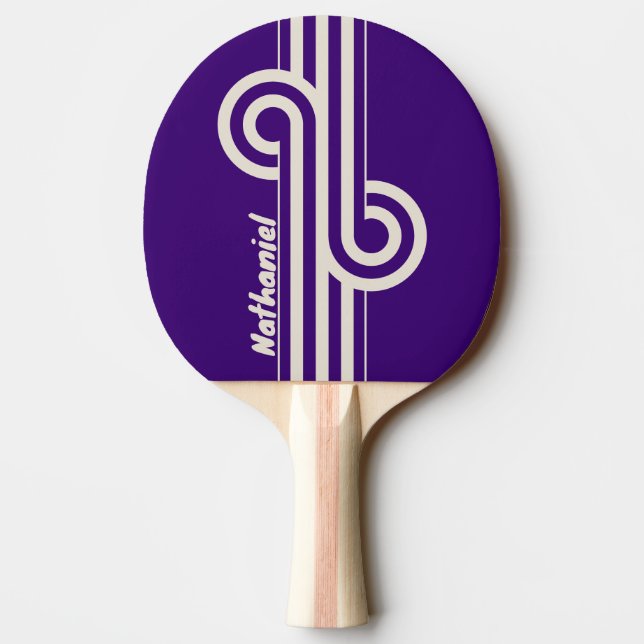 Raquete De Ping Pong Listra de Videira Retro com Nome (Verso)