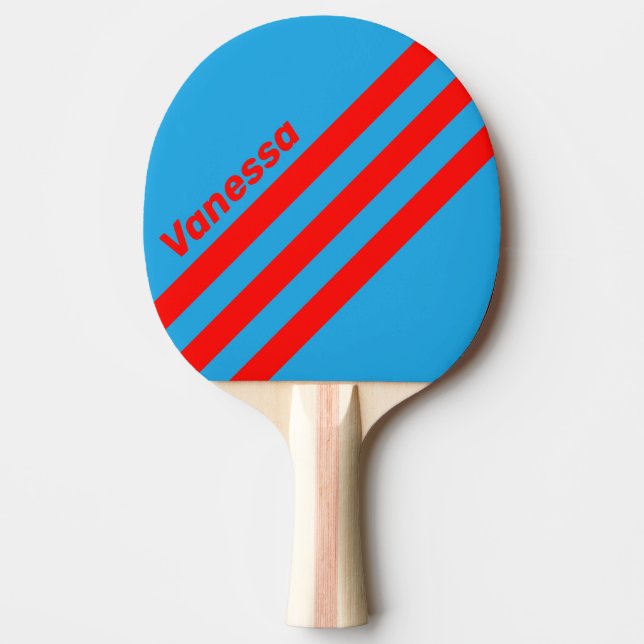 Raquete De Ping Pong Listra Triangular Azul Elétrico Retro e Nome Verme (Frente)