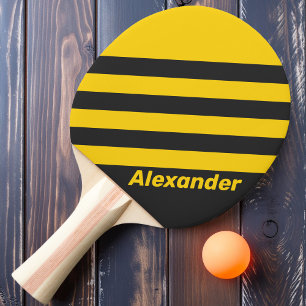 Raquete De Ping Pong Listras Amarelas de Jaqueta Vintage Sport com Nome