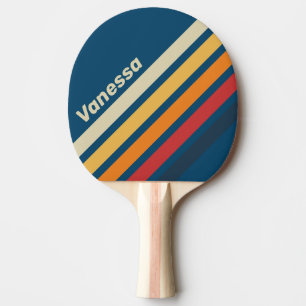 Raquete De Ping Pong Listras Anguladas Arco-íris Azul Clássico com Nome