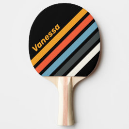 Raquete De Ping Pong Listras Anguladas Arco-íris Escuro Retro com Nome 