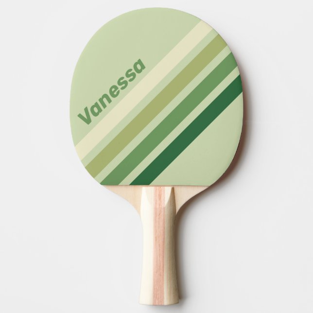 Raquete De Ping Pong Listras Anguladas Arco-íris Musgo Retrô com Nome (Frente)