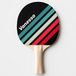 Raquete De Ping Pong Listras Anguladas Arco-Íris Retro Furtivo com Nome
