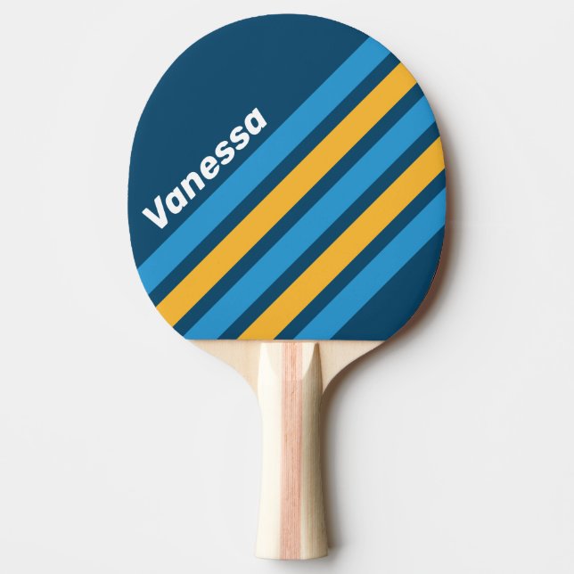 Raquete De Ping Pong Listras Anguladas Azul-Marinho com Nome (Frente)