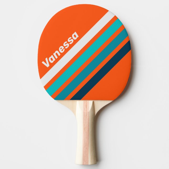 Raquete De Ping Pong Listras Anguladas de Salvavidas Retro com Nome (Frente)