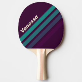 Raquete De Ping Pong Listras Anguladas em Arco-Íris Roxo Retrô com Nome