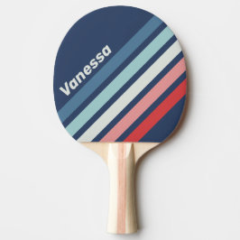 Raquete De Ping Pong Listras Anguladas Navais Vintage com Nome