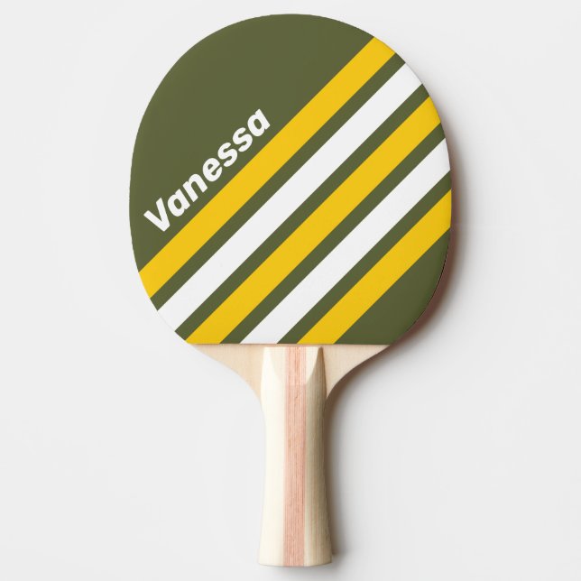 Raquete De Ping Pong Listras Anguladas Nostálgicas Mel de Verd com Nome (Frente)