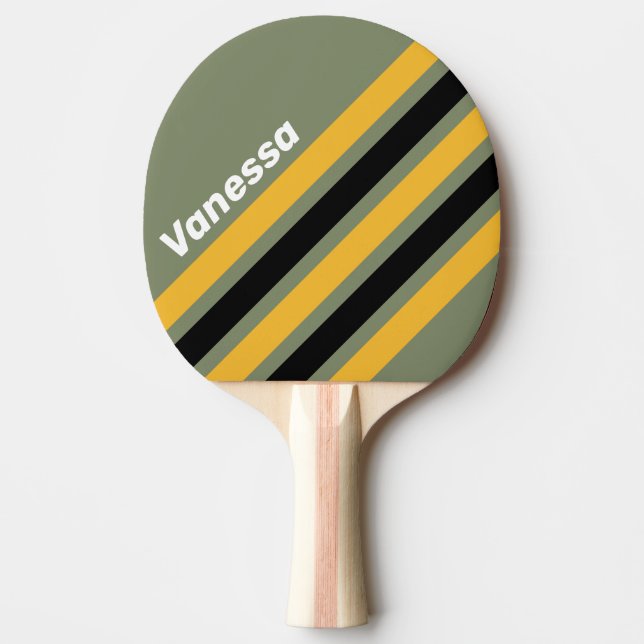 Raquete De Ping Pong Listras Anguladas Olive Nightlight com Nome (Frente)