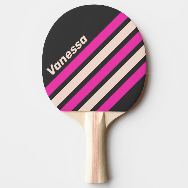 Raquete De Ping Pong Listras Anguladas Retro Bubblegum com Nome (Frente)