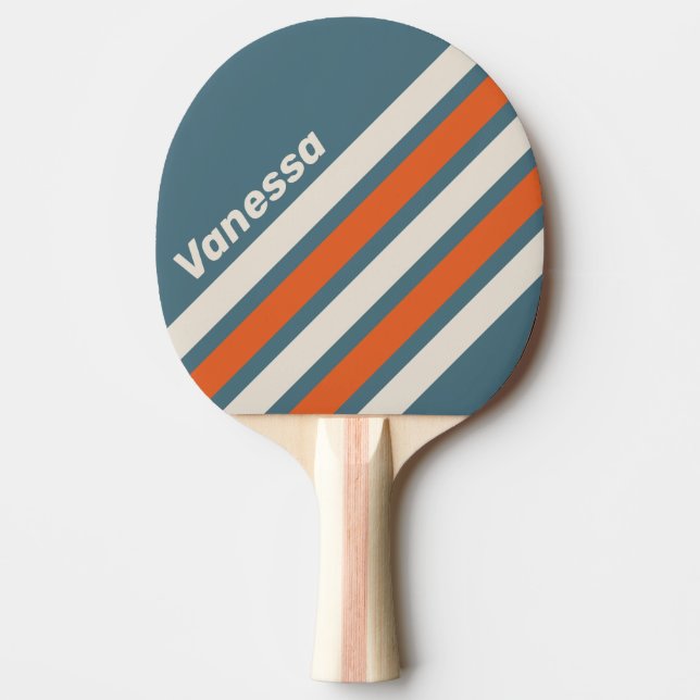 Raquete De Ping Pong Listras Anguladas Retro Surfside com Nome (Frente)