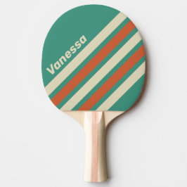 Raquete De Ping Pong Listras Angulares Atemporais com Nome Retro