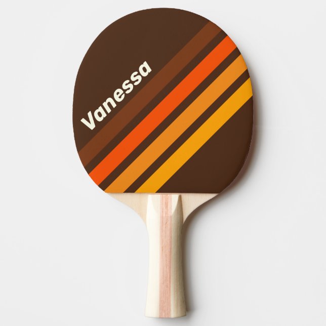 Raquete De Ping Pong Listras Angulares Retrô Marrom com Nome (Frente)