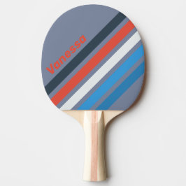 Raquete De Ping Pong Listras Angulares Vintage Escuras com Nome