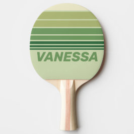 Raquete De Ping Pong Listras Arco-Íris Horizonte Retro Musgo com Nome