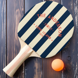 Raquete De Ping Pong Listras Azuis do Mar Profundo na Praia & Nome da F