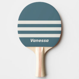 Raquete De Ping Pong Listras Cinza Escuro Retro em Três Faixas com Nome