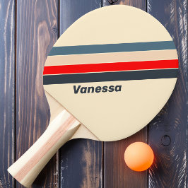 Raquete De Ping Pong Listras Coloridas Náuticas Retro com Nome