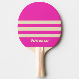 Raquete De Ping Pong Listras Cor-de-Rosa Retro Três Faixas com Nome