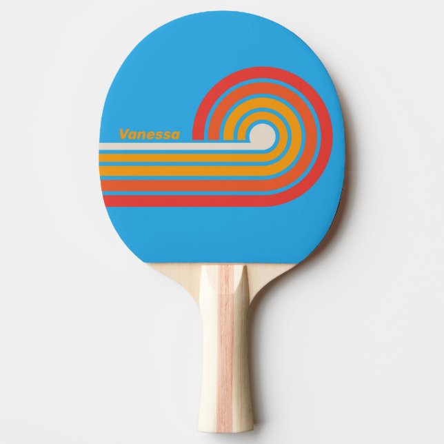 Raquete De Ping Pong Listras Curl Azul Surf Desbotado com Nome (Frente)