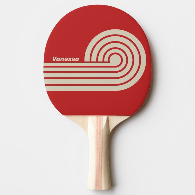 Raquete De Ping Pong Listras Curl Duplo Carmesim Retro com Nome (Frente)