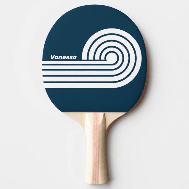 Raquete De Ping Pong Listras Curl Duplo Navy Retro com Nome (Frente)