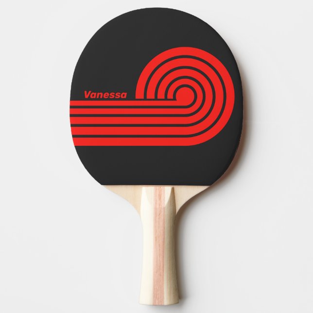 Raquete De Ping Pong Listras Curl Duplo Retro Escuro com Nome (Frente)