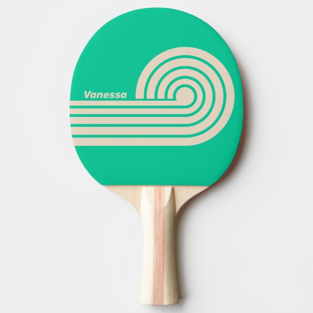 Raquete De Ping Pong Listras Curl Duplo Retro Mint com Nome (Frente)