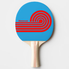 Raquete De Ping Pong Listras Curl Vermelho Azul Elétrico Retro com Nome