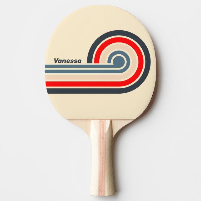 Raquete De Ping Pong Listras Curvas Arco-íris Náuticas Retrô com Nome (Frente)