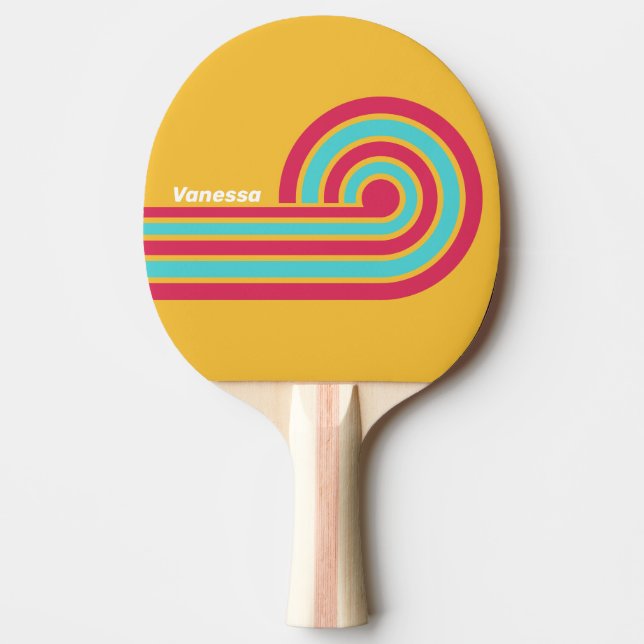 Raquete De Ping Pong Listras da Brisa Tropical Retro com Nome (Frente)